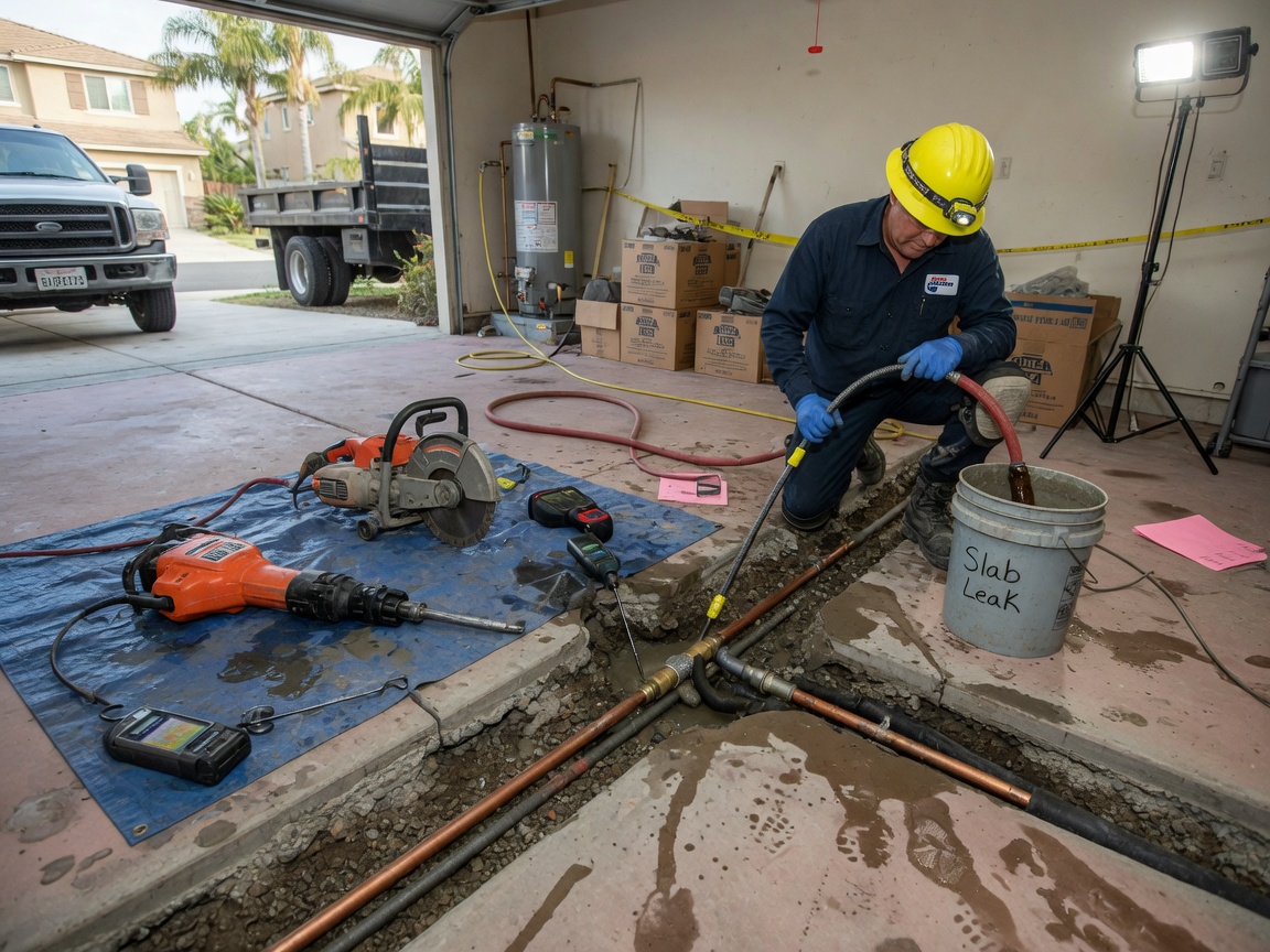 Hot Water Slab Leak Repair in Brea